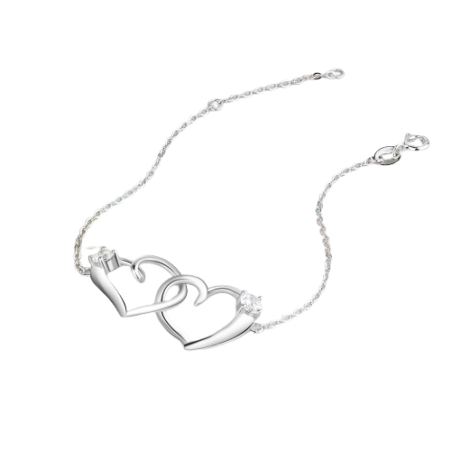 Sterling Silver Intertwined Heart Bracelet with Cubic Zirconia