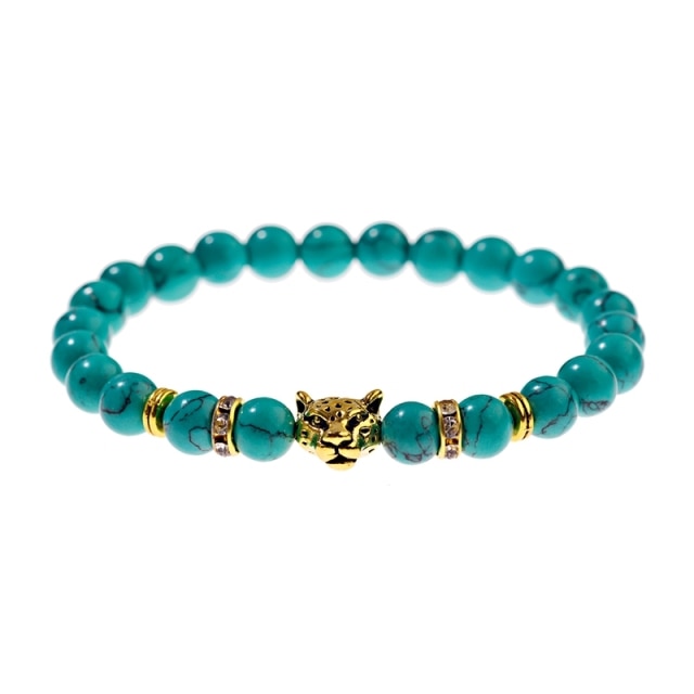 White Turquoises Stone Charm Bracelet Men Wood Beads
