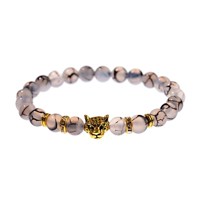 White Turquoises Stone Charm Bracelet Men Wood Beads