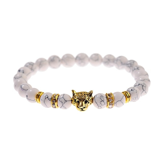 White Turquoises Stone Charm Bracelet Men Wood Beads