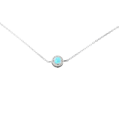 Round Blue Opal Stone Sterling Silver Chain Bracelet