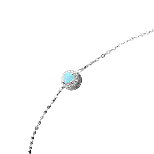 Round Blue Opal Stone Sterling Silver Chain Bracelet