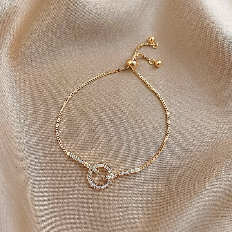 Sterling Silver Micro Inlaid CZ Circle Snake Chain Bracelet