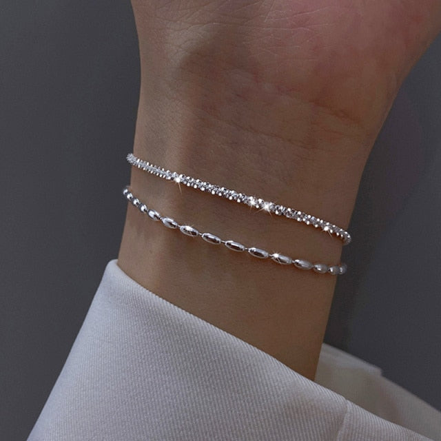Sterling Silver Double Layer Beaded Bracelet