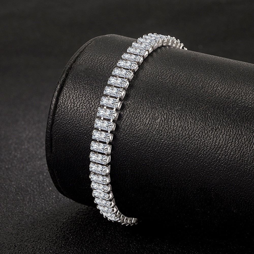 Sterling Silver Rectangle Crystal Chain Bracelet