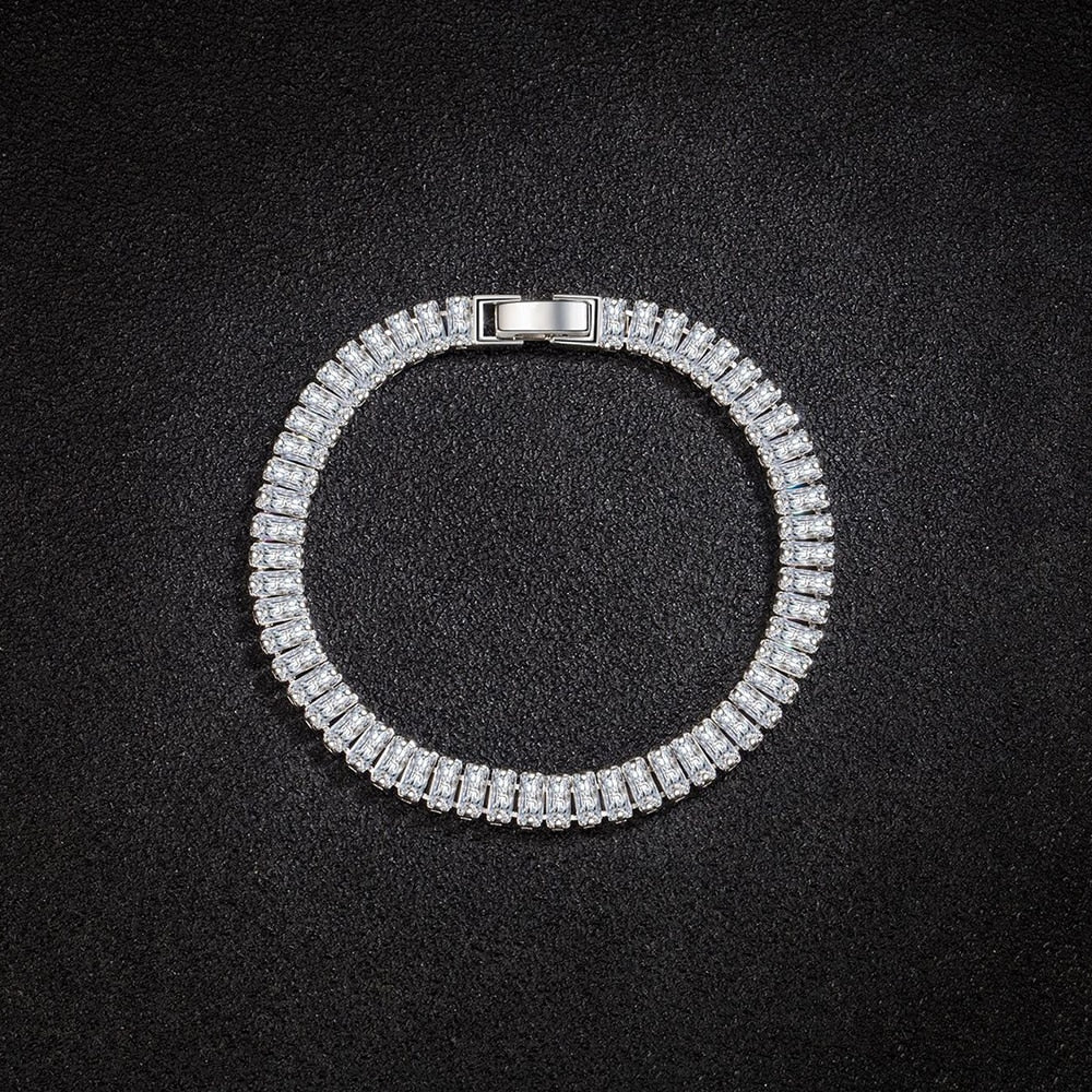 Sterling Silver Rectangle Crystal Chain Bracelet