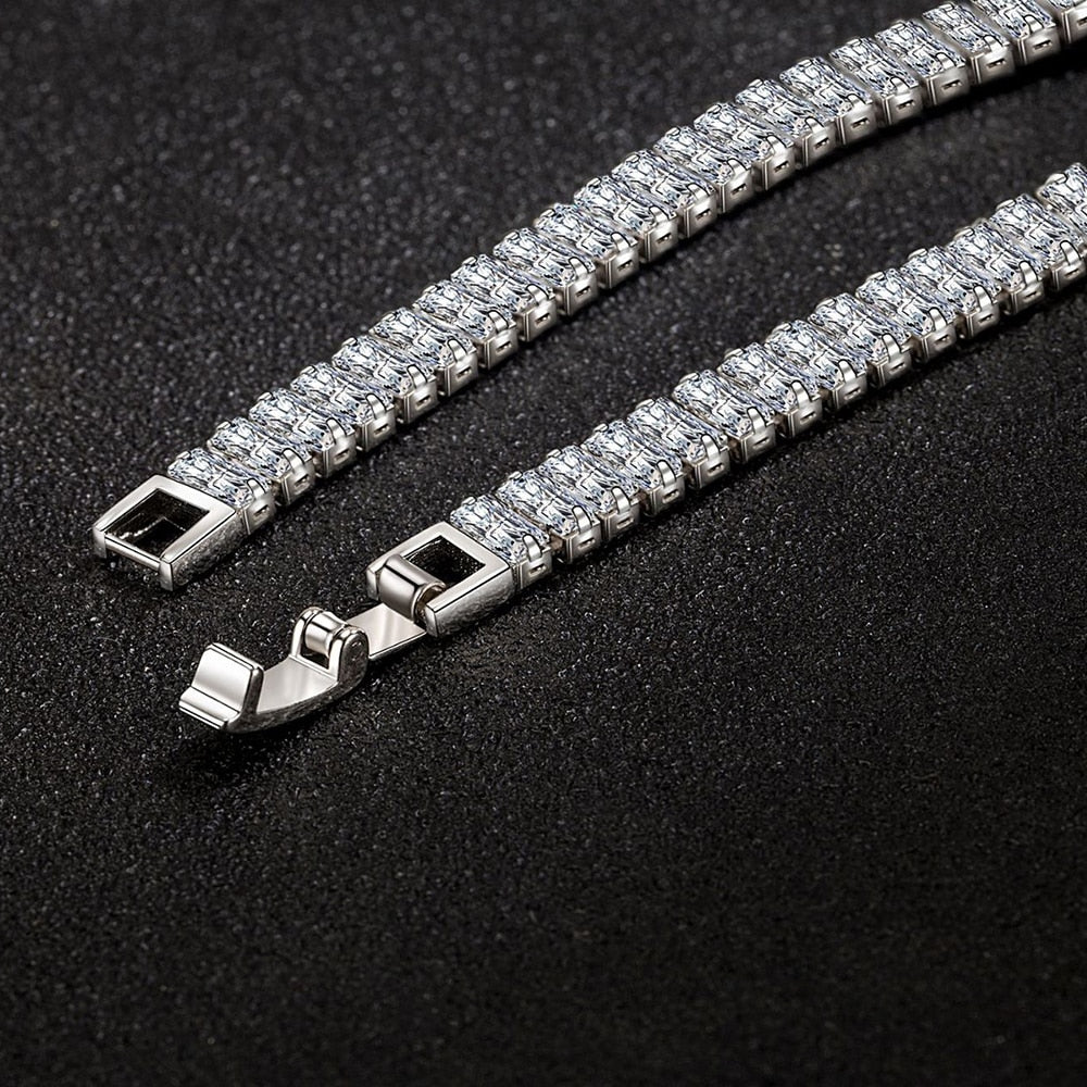 Sterling Silver Rectangle Crystal Chain Bracelet