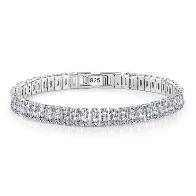 Sterling Silver Rectangle Crystal Chain Bracelet