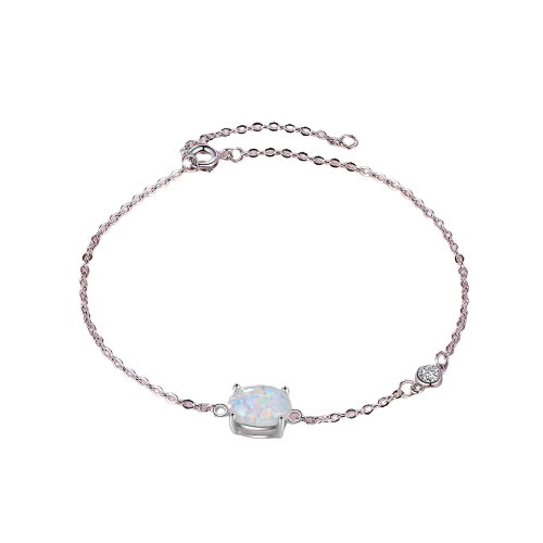 Simple Sterling Silver Oval Opal Chain Link Bracelet