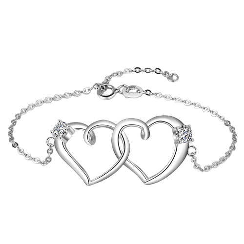 Sterling Silver Intertwined Heart Bracelet with Cubic Zirconia