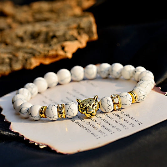 White Turquoises Stone Charm Bracelet Men Wood Beads