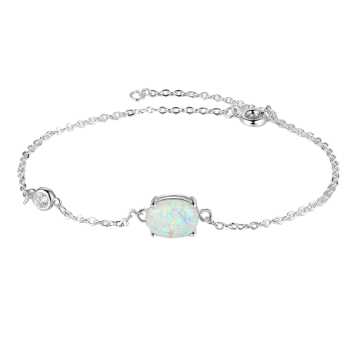 Simple Sterling Silver Oval Opal Chain Link Bracelet