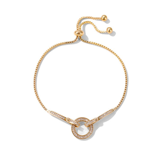 Sterling Silver Micro Inlaid CZ Circle Snake Chain Bracelet