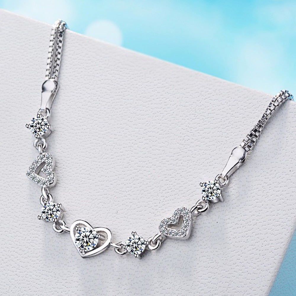 Sterling Silver Heart Charm Bracelet
