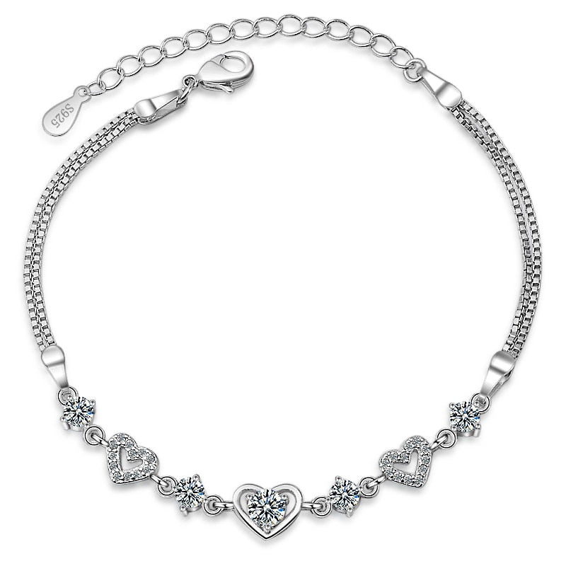 Sterling Silver Heart Charm Bracelet