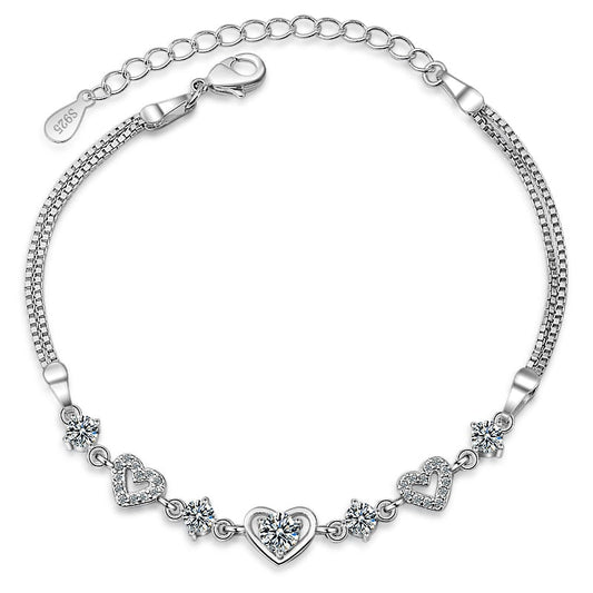 Sterling Silver Heart Charm Bracelet