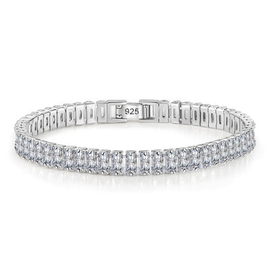 Sterling Silver Rectangle Crystal Chain Bracelet